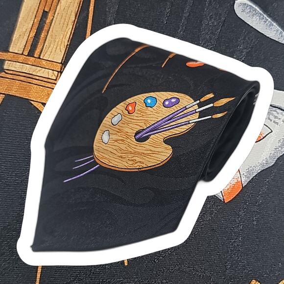 A Rogers Mens Novelty Tie Black Art Set 1997 Paint Brushes 54" - Picture 1 of 6